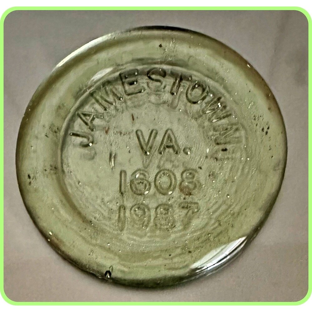 Vintage Jamestown VA 1608 - 1987 Green Glass Disk Coaster Paperweight
